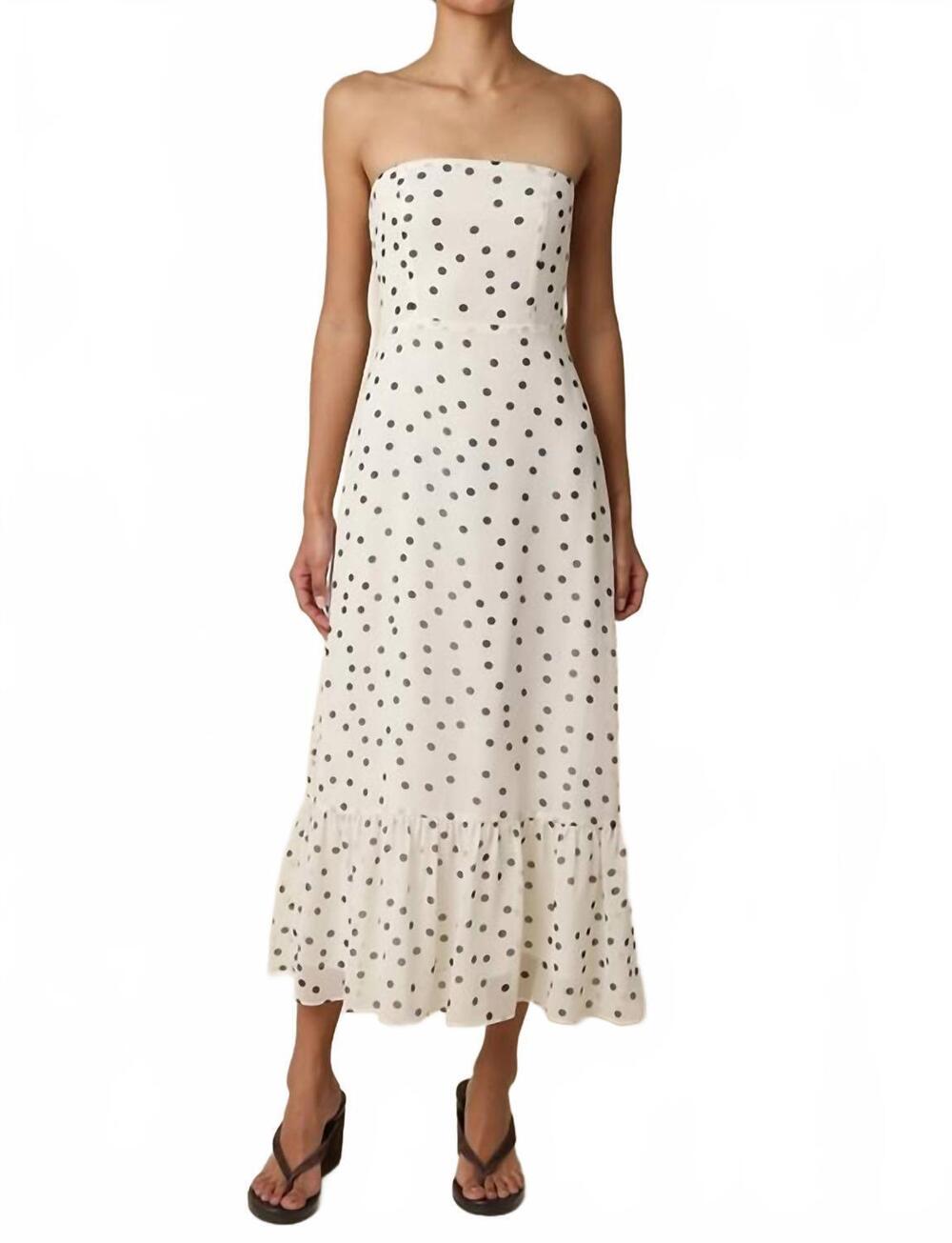 NEW OLIVACEOUS polka dot strapless maxi dress in natural